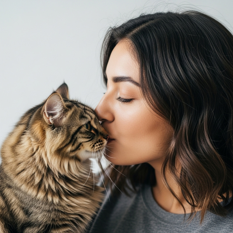 Affectionate Portrait: Gina Valentina Kissing Cat in Romantic Shot