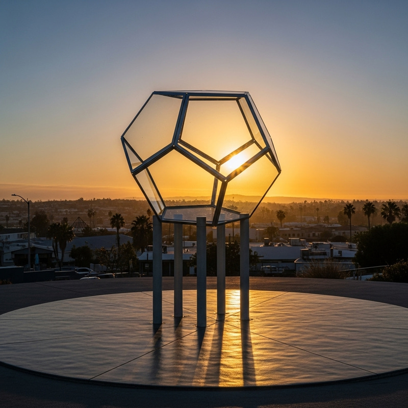 Dodecahedron Sculpture in Midair at Sunset Strip | Bespoke Art Display Dodecahedron Sculpture in Midair at Sunset Strip | Bespoke Art Display