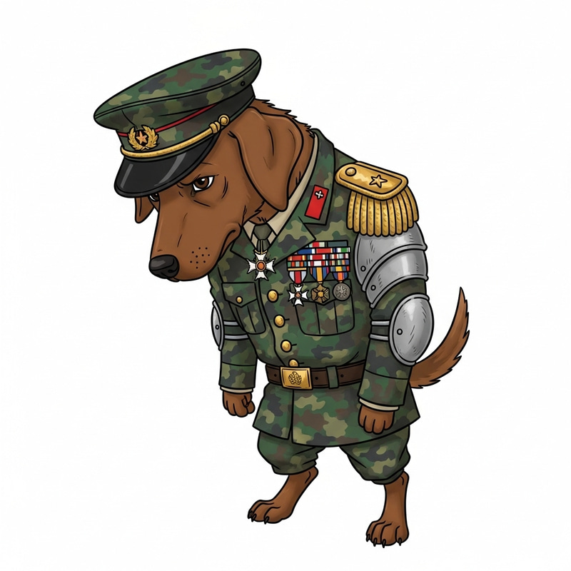 Military Dog in Uniform - Brown Medium-sized Dog Illustration