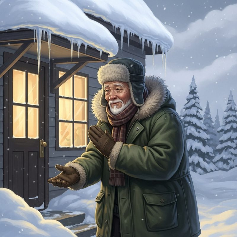 Elderly Man in Snowy Day Outside House Asking for Food | Winter Scene