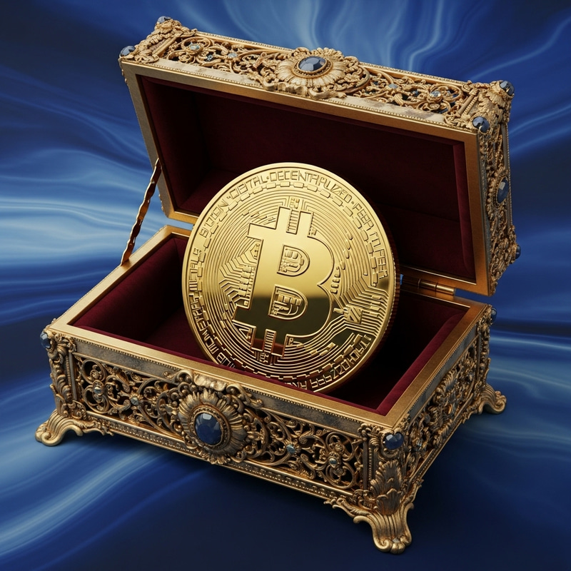 Gold Antique Casket with Bitcoin Coin - Unique Design Gold Antique Casket with Bitcoin Coin - Unique Design