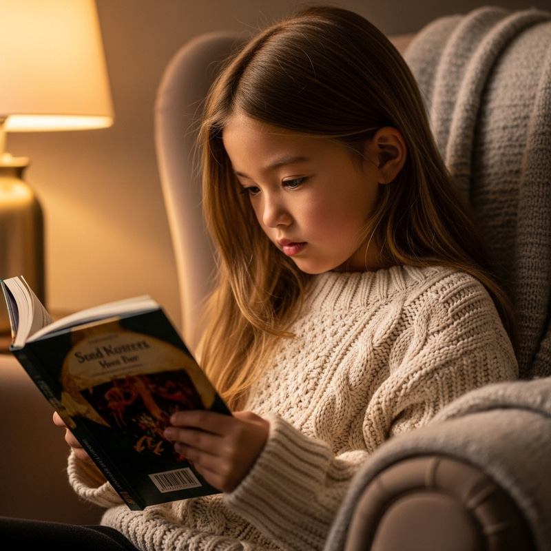 Young Girl with Long Light Hair Reading Book | Cozy Reading Time