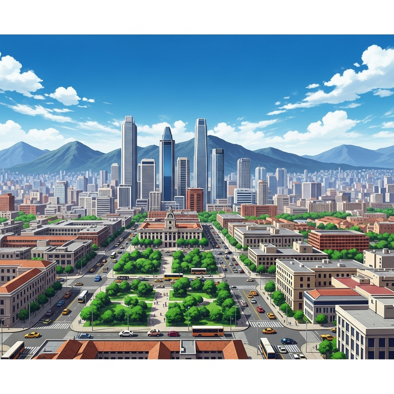 Anime-Style Bogotá Cityscape Illustration with Vibrant Colors Anime-Style Bogotá Cityscape Illustration with Vibrant Colors