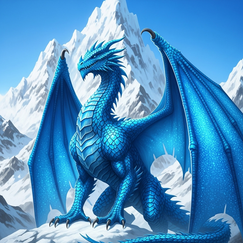 Ice Dragon Majestic Scene Before towering Ice Mountain Ice Dragon Majestic Scene Before towering Ice Mountain