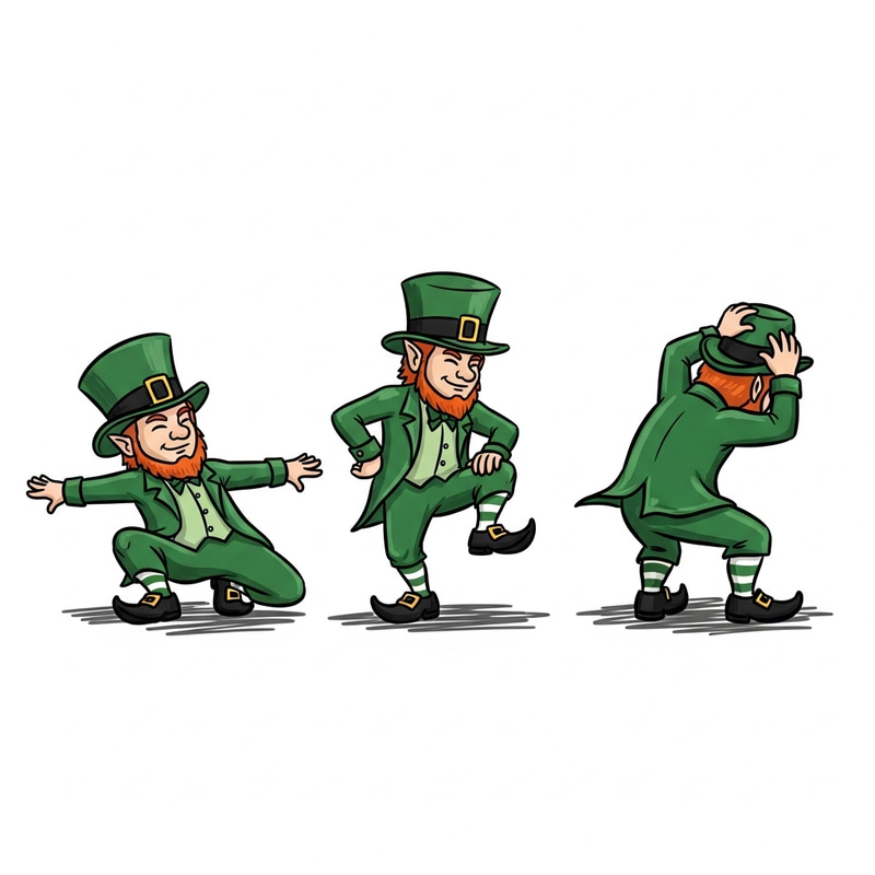 Whimsical Leprechauns Twerking in Playful Hand-drawn Scene