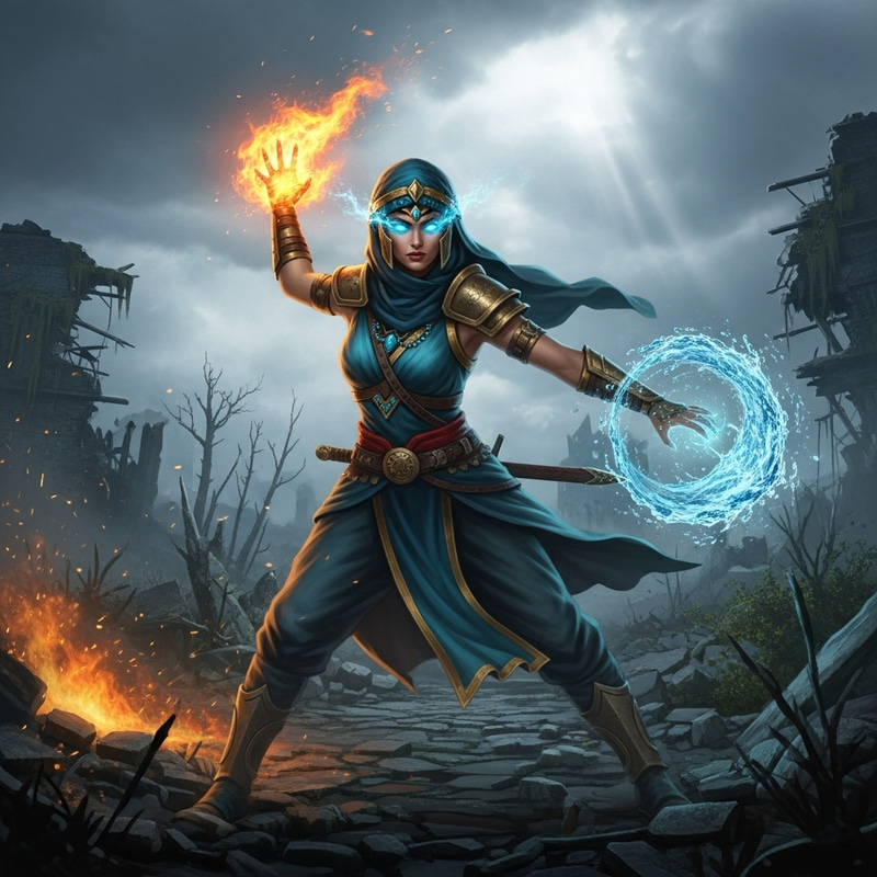 Epic Battle Scene: Choose Character with Special Ability in Post-Apocalyptic World