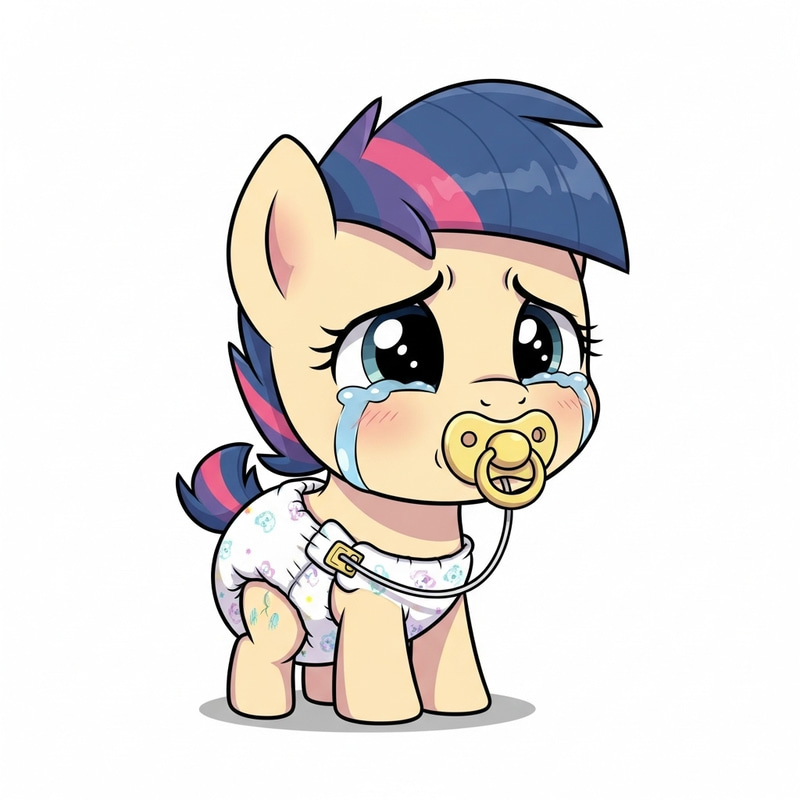 Cute 3-Month-Old Pony Crying with Diaper and Pacifier Cute 3-Month-Old Pony Crying with Diaper and Pacifier