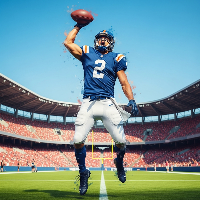 Dynamic Football Player Triumph Leap in Vibrant Colors Dynamic Football Player Triumph Leap in Vibrant Colors