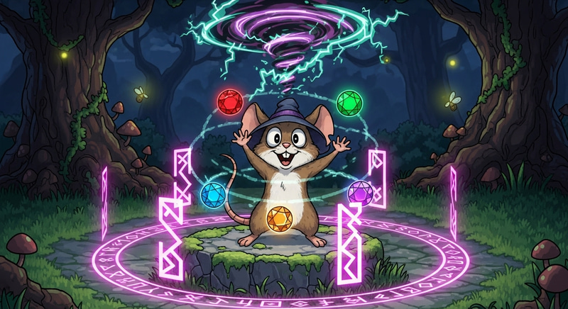 Little Mouse Nefarious Spell: Glowing Orbs & Runes