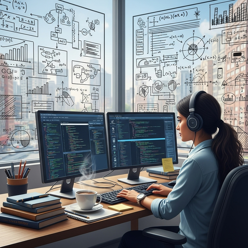 Diverse Female Programmer Typing on Dual-Monitor | Coding Setup