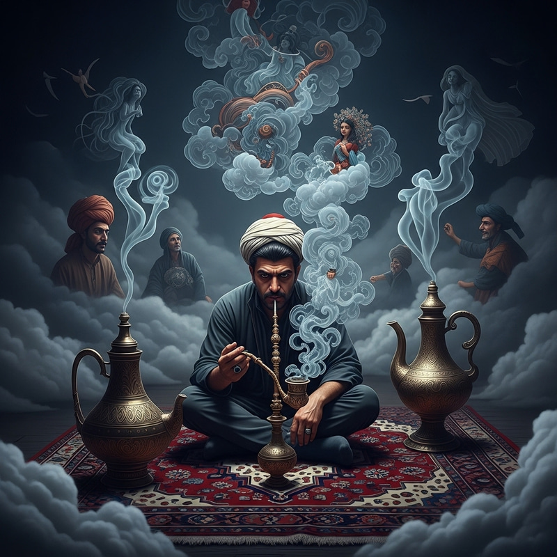 Opium Man in Surreal Middle-Eastern Fantasy Dream