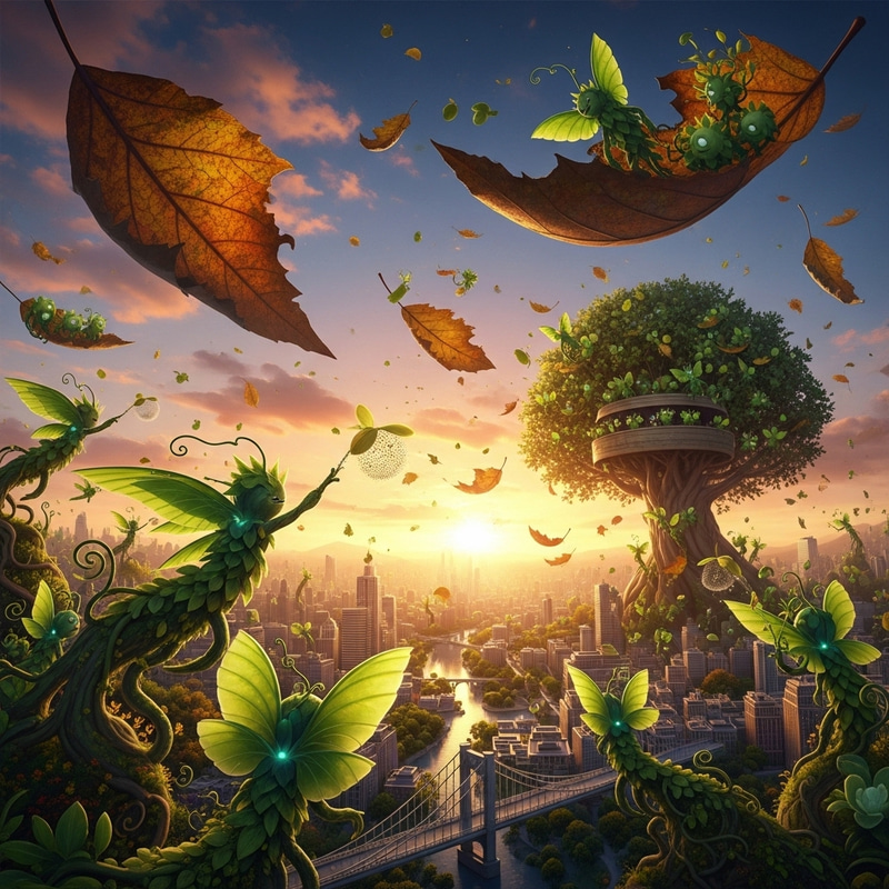 Green Plant Creatures Rescuing the World from Leaf Fall Green Plant Creatures Rescuing the World from Leaf Fall