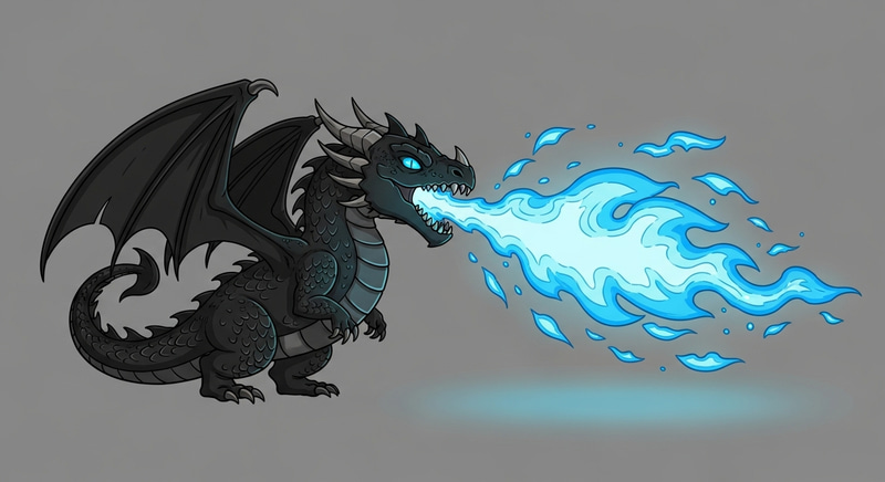 Cute Dark Dragon with Azure Blue Fire - Cell Shading Art Cute Dark Dragon with Azure Blue Fire - Cell Shading Art