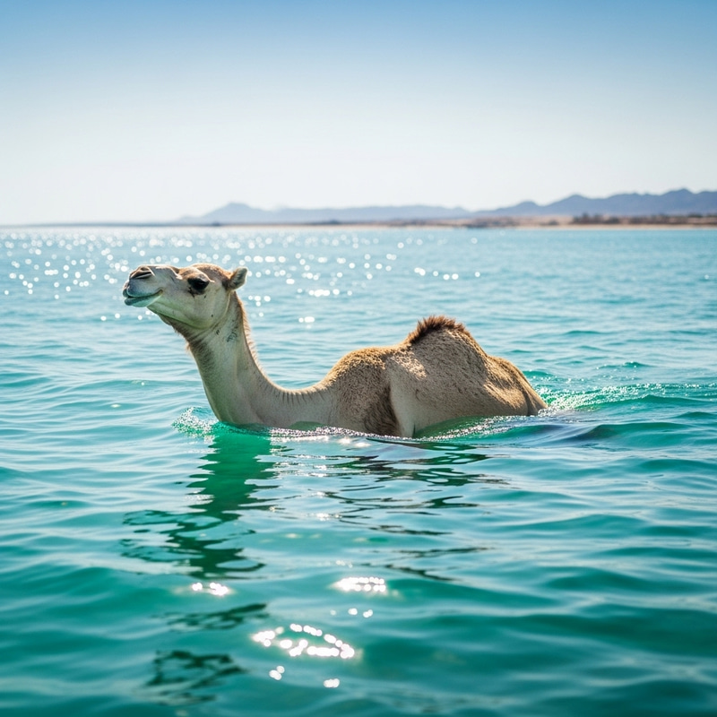 Camel Swimming in Sea - Majestic Ocean Encounter Camel Swimming in Sea - Majestic Ocean Encounter
