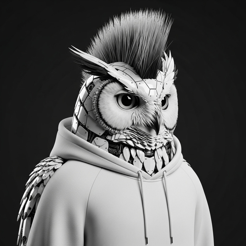 Stylish White Robot Owl with Mohawk & Hoodie Stylish White Robot Owl with Mohawk & Hoodie