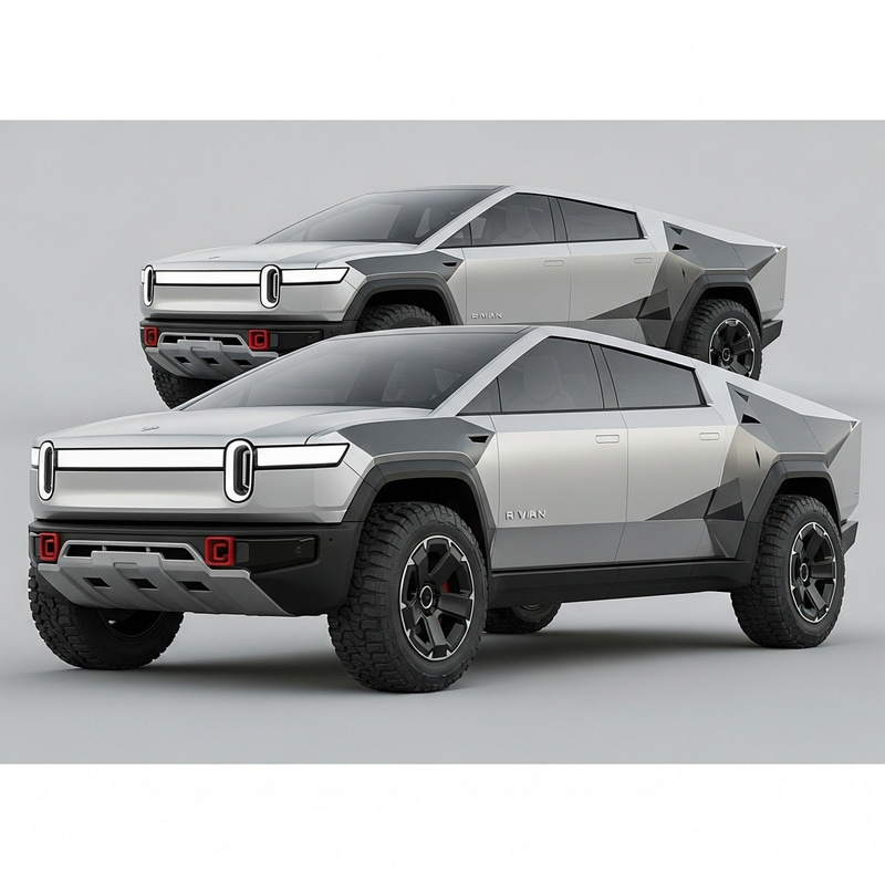 Futuristic Car Design: Tesla, Rivian, and Cybertruck Mix
