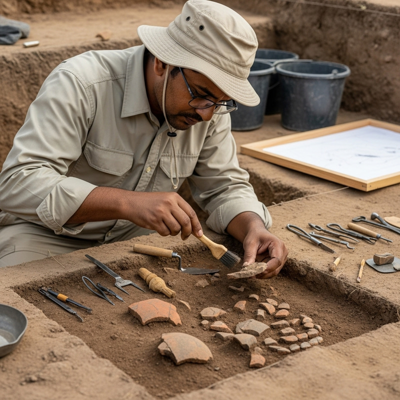 Archaeologist at Work Unearthing Artifacts Archaeologist at Work Unearthing Artifacts