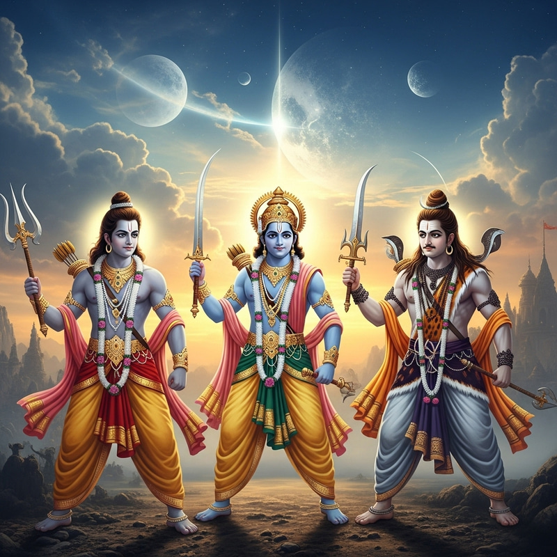 Divine Battle of Lord Ram, Krishna, and Mahadev