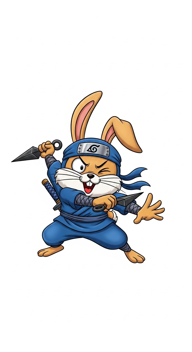 Playful Rabbit Ninja | Colorful Anime-Style Art in Cell Shading