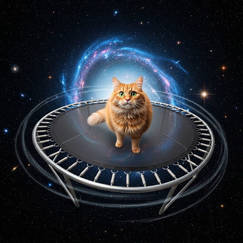 Cat on Rotating Trampoline in Space | Amusing Feline Adventures
