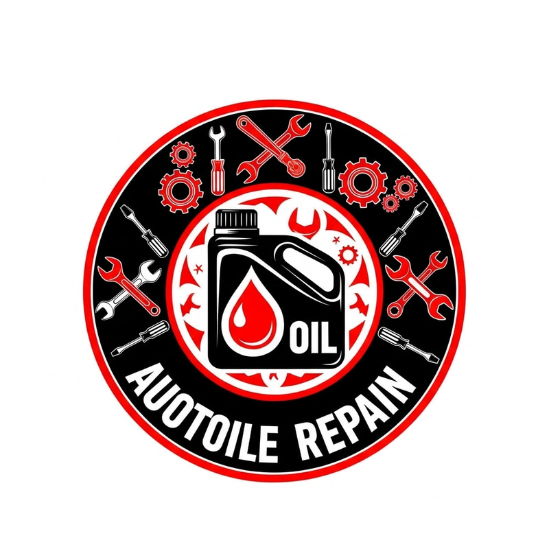 Distinct Round Auto Shop Logo Design with Oils & Tools Distinct Round Auto Shop Logo Design with Oils & Tools