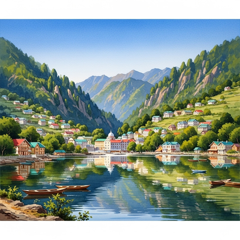 Nainital Watercolor Painting: Tranquil Landscape Artwork