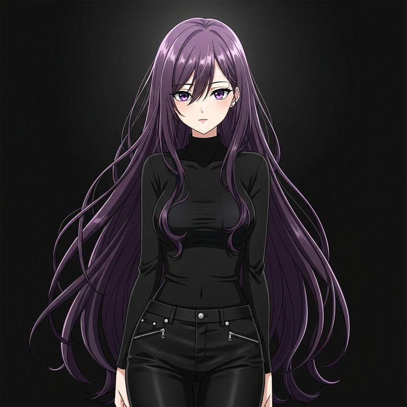 Dark Purple Hair Anime Girl on Mysterious Dark Background Dark Purple Hair Anime Girl on Mysterious Dark Background
