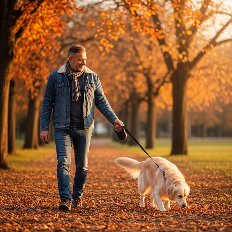 Man with Dog Walking in the Park Man with Dog Walking in the Park