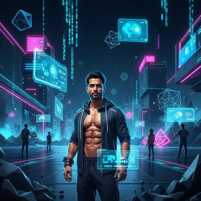 Hot Man in Futuristic Metaverse