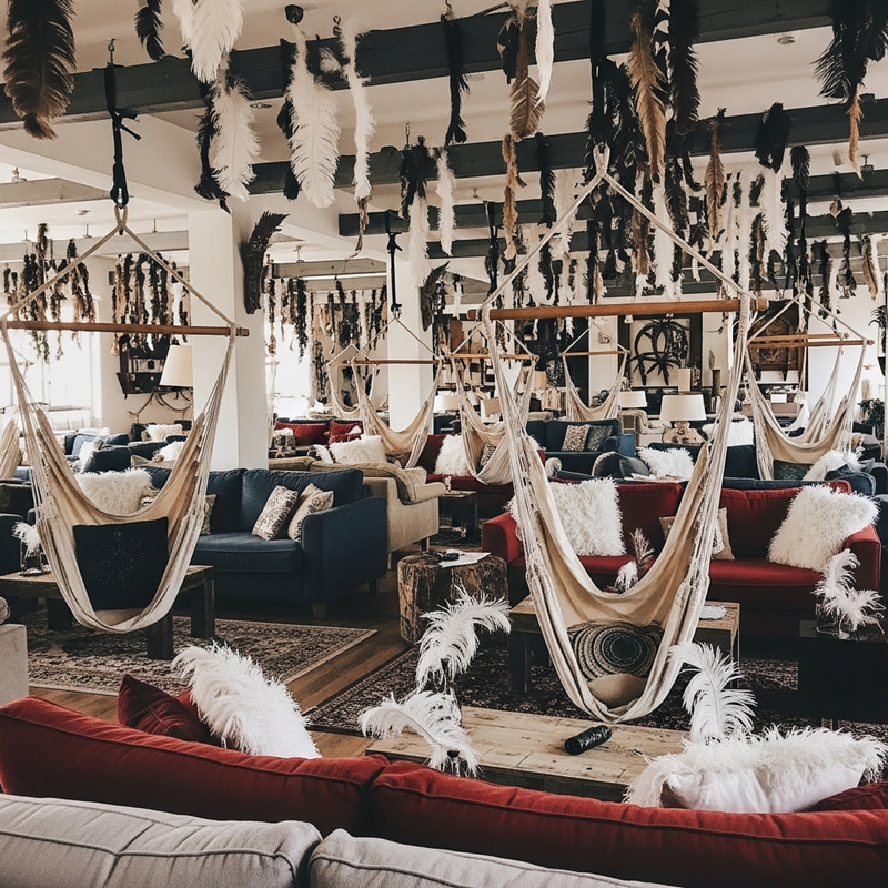 Charming Lounge Area with Hammocks and Sofas