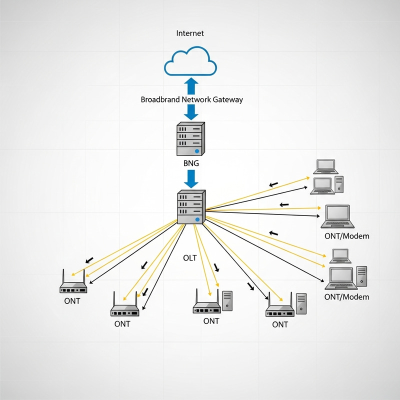 Basic Networking Diagram with OLT, BNG, and ONTs Basic Networking Diagram with OLT, BNG, and ONTs