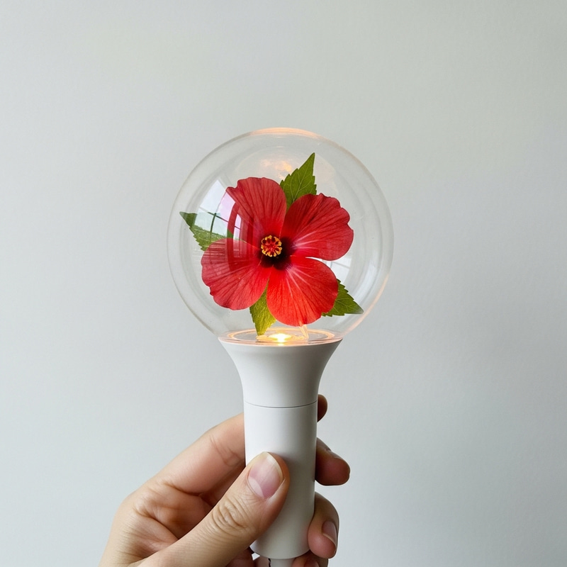 Kpop Hibiscus Flower Lightstick in Glass Cover Kpop Hibiscus Flower Lightstick in Glass Cover
