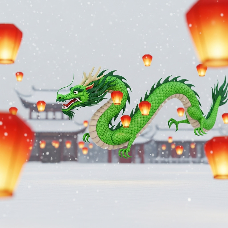 Majestic Green Chinese Dragon in Winter | New Year Festivities Majestic Green Chinese Dragon in Winter | New Year Festivities