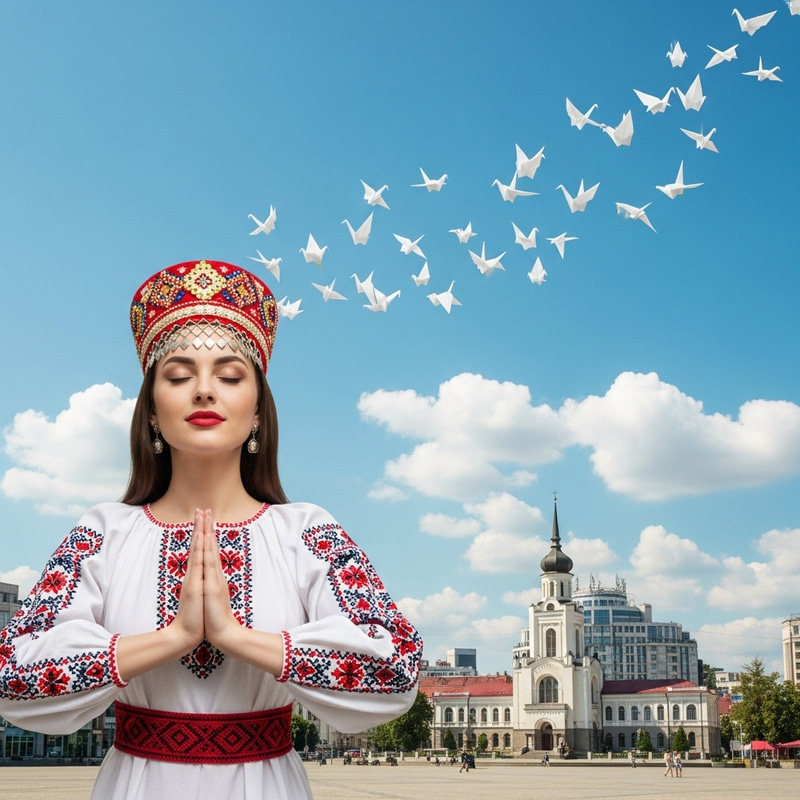 Charming Moldovan Woman in Prayer Amidst Chisinau's Beauty