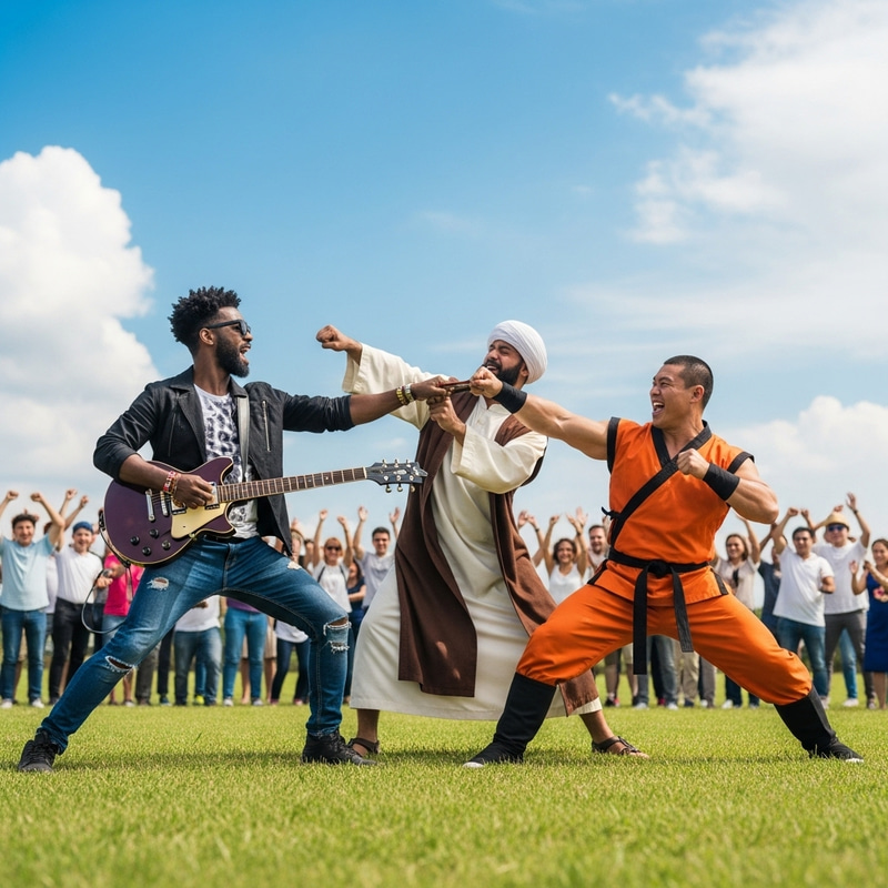 Kanye Vs Jesus Vs Goku: Play Fight Spectacle in Open Field Kanye Vs Jesus Vs Goku: Play Fight Spectacle in Open Field