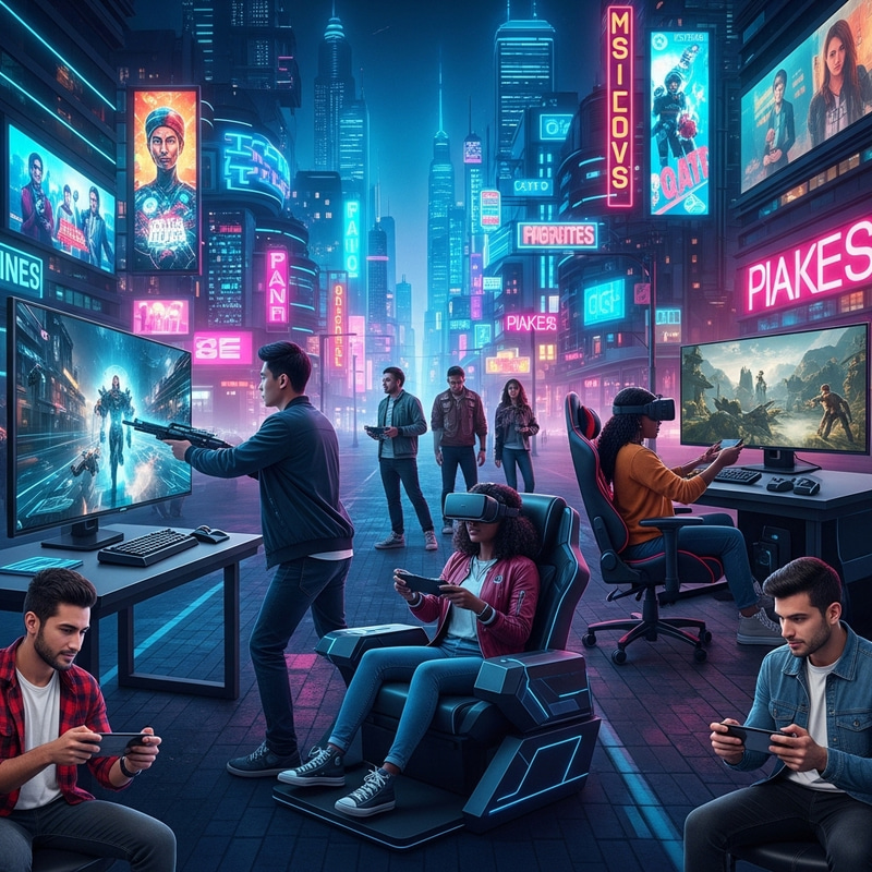 Cyberpunk Gamers in Futuristic Cityscape | Virtual Gaming Hub Cyberpunk Gamers in Futuristic Cityscape | Virtual Gaming Hub