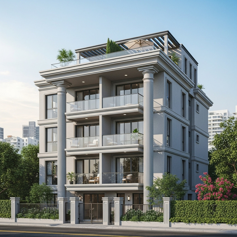 Modern 4 Storey Residential Building with Terrace