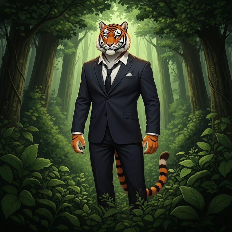 Elegant Tiger in Suit Roaming Forest | Wildlife Fashion Fusion Elegant Tiger in Suit Roaming Forest | Wildlife Fashion Fusion