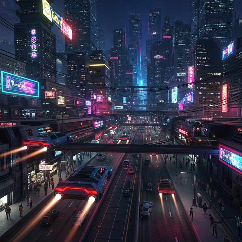 Vibrant Cyberpunk Cityscape - Hover Cars and Neon Energy Vibrant Cyberpunk Cityscape - Hover Cars and Neon Energy