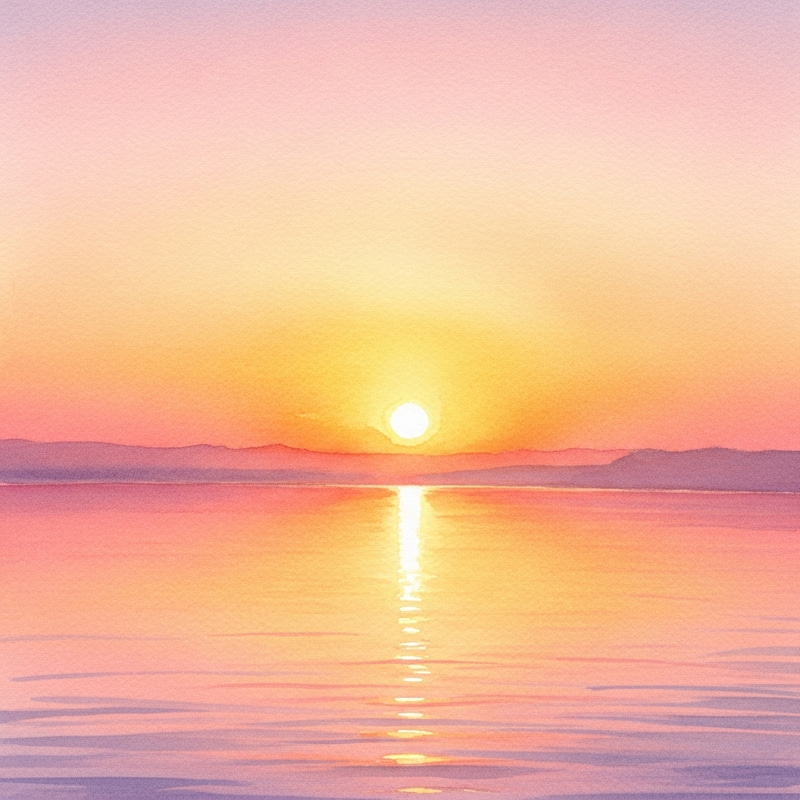 Tranquil Watercolor Sunrise Painting | Ethereal Landscape Art