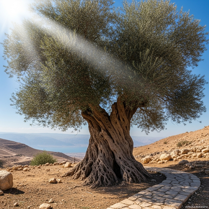 Ancient Olive Tree in Biblical Setting Ancient Olive Tree in Biblical Setting