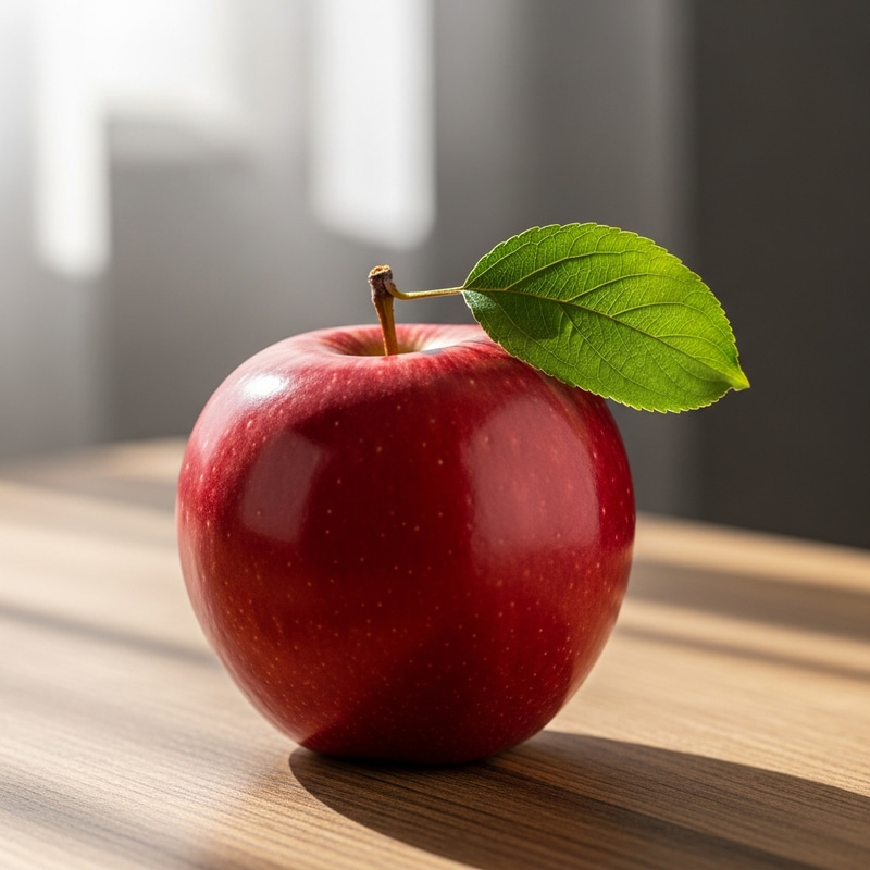 Delicious Red Apple on Wooden Table | Freshness and Vibrancy Captured Delicious Red Apple on Wooden Table | Freshness and Vibrancy Captured