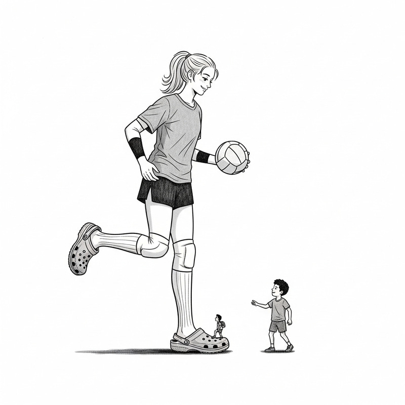 Captivating Illustration: Towering Girl and Tiny Boy in Contrast Captivating Illustration: Towering Girl and Tiny Boy in Contrast