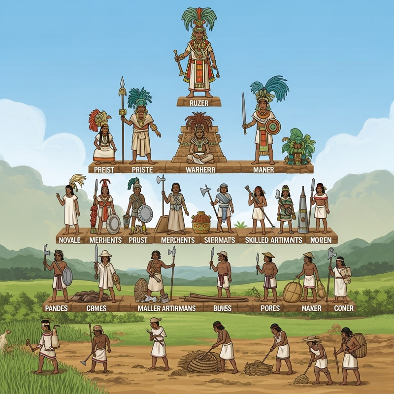 Ancient Maya Social Hierarchy Illustration - Pyramid Depiction