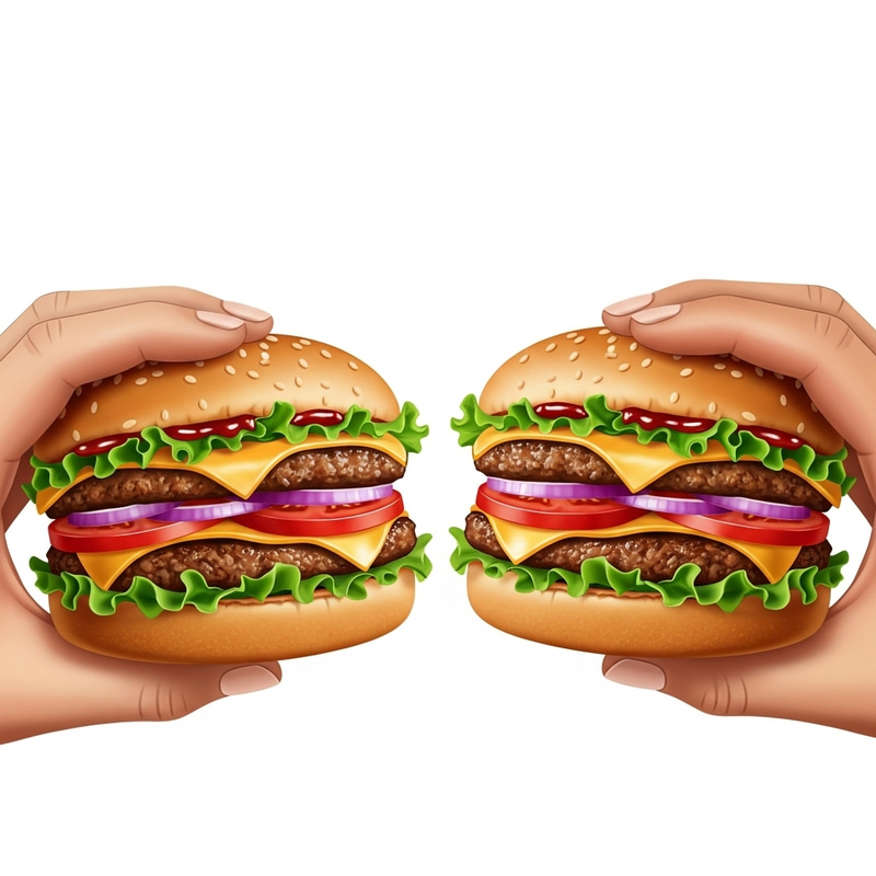 Realistic Beef Burger in Hands Realistic Beef Burger in Hands