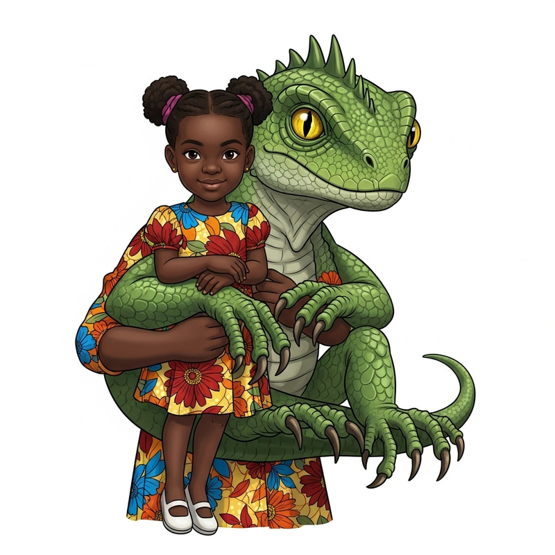 Black Girl Embraced by Enchanting Reptilian Guardian Black Girl Embraced by Enchanting Reptilian Guardian
