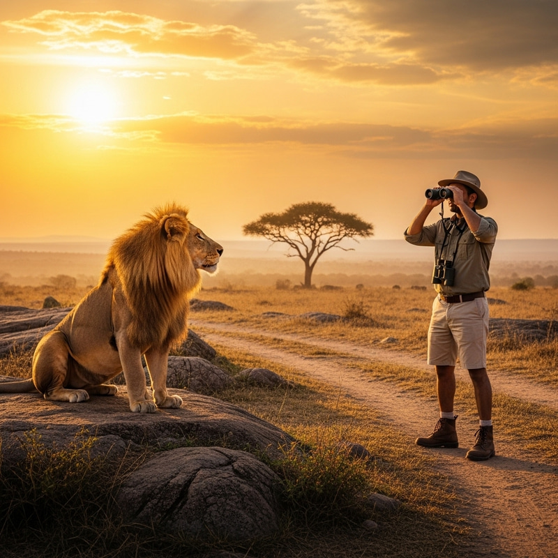 Lion and Man: A Majestic Savannah Encounter Lion and Man: A Majestic Savannah Encounter