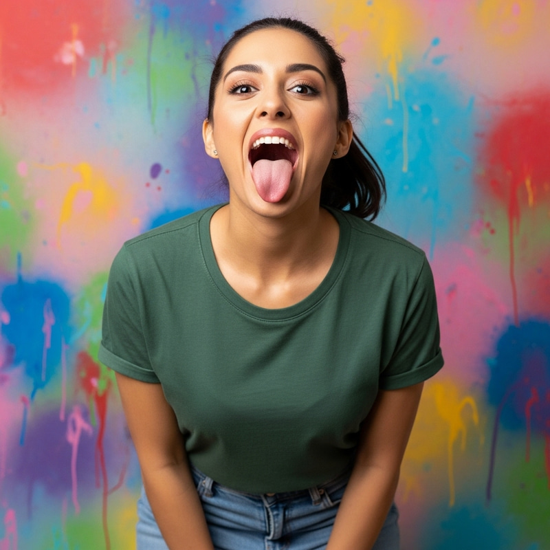 Playful Woman Sticking Out Huge Tongue | Fun & Colorful Image