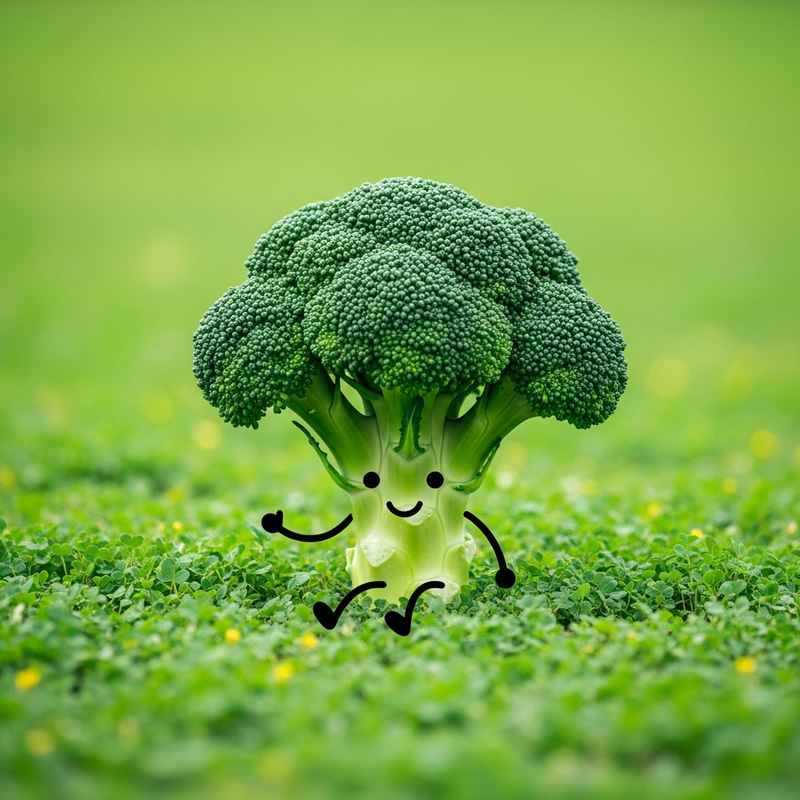 Adorable Broccoli Character with Decorative Black Lines Adorable Broccoli Character with Decorative Black Lines