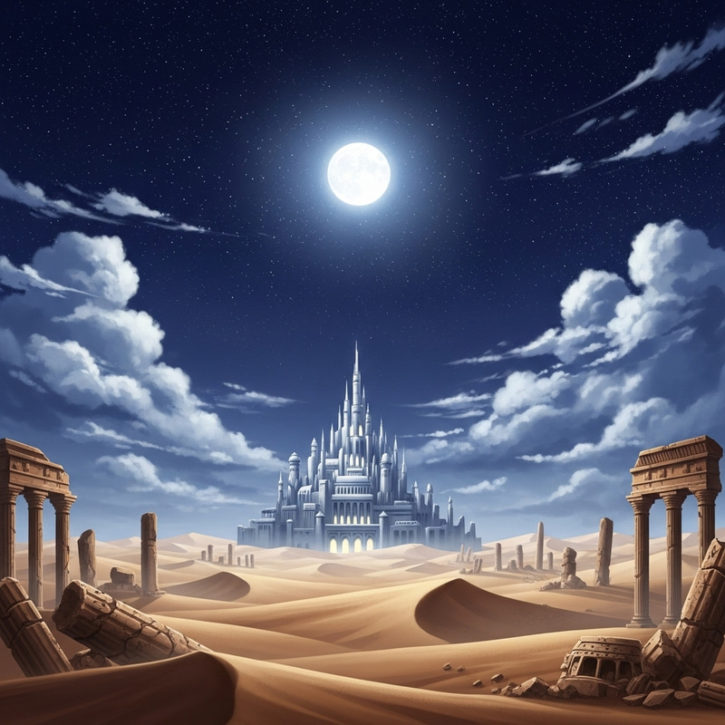 Anime Desert Night | Moonlit Ruins & Silver Millennium Palace